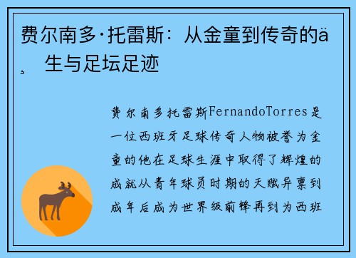 费尔南多·托雷斯：从金童到传奇的一生与足坛足迹
